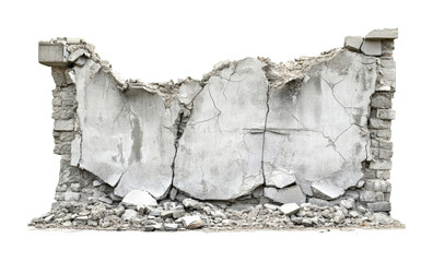 Destruction of concrete fragments from a collapsed building urban area high fidelity ruined environment close-up view isolated on transparent background png