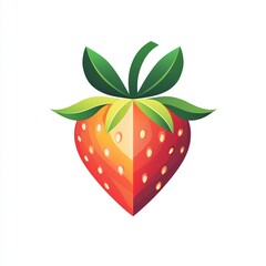 Wall Mural - A modern logo design featuring a stylized symmetrical strawberry with vibrant red, orange, and green shades, creating a fresh and minimalist aesthetic