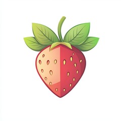 Wall Mural - A clean logo design featuring a stylized strawberry with symmetrical red and pink tones, accented by vibrant green leaves for a fresh and professional look