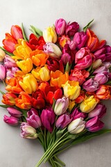 Wall Mural - Vibrant tulip bouquet arranged in heart shape perfect for spring or love celebrations