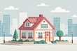 © MDzAi - 3d cute house pixel art illustration with city landscape background