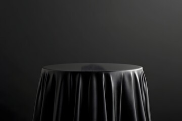 Wall Mural - Black table, dark room, elegant cloth, product display, minimalist