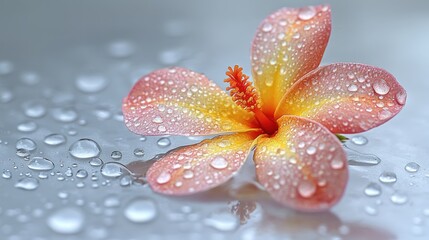 Wall Mural - Dew-kissed hibiscus, serene surface, water droplets, spa backdrop