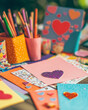 © ivlianna - Creative Valentine card-making station with colorful supplies and craft activities for all ages, perfect for expressing love and friendship