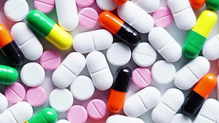 Wall Mural - A rotating view of pills and capsules in high-quality 4K video footage. Perfect for medical, pharmaceutical, and healthcare-related content.