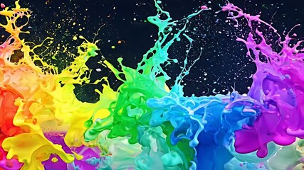 Wall Mural - illustration rainbow splashes colors paint liquid exploding panorama exploding liquid paint splash rainbow colours header panorama colours art texture watercolor design grunge painting pattern
