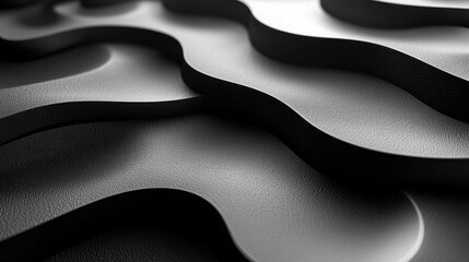 Wall Mural - Abstract Black Waves Modern Art with Smooth Curves and Shadows