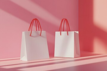 Wall Mural - Pink studio, two white bags, sunlight, mockup, shopping (1)