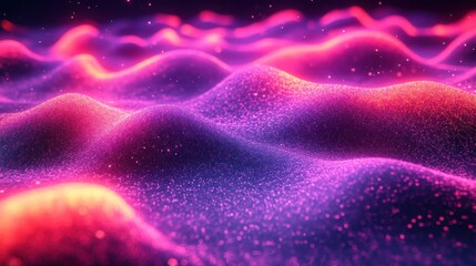 Wall Mural - abstract pink and orange glowing particle waves.