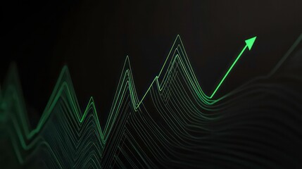 Poster - Abstract green upward trend line graph on black background, showing growth and success.