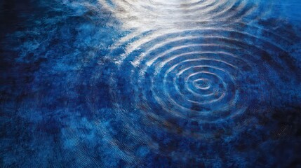 Poster - Abstract painting of concentric circles in blue, resembling water ripples or waves.