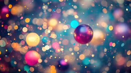 Poster - Colorful balloons, twinkling lights, and festive confetti create a joyful atmosphere for celebrations and parties at night events. Generative AI