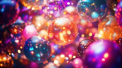 Poster - Colorful balloons and festive lights create a vibrant atmosphere perfect for celebrations and joyful gatherings. Generative AI