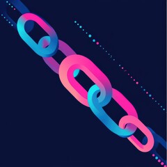 Sticker - Colorful digital chain links in pink and blue against a dark background, symbolizing connection and technology.