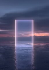 Sticker - a glowing blue and purple lighted door is in the middle of a body of water