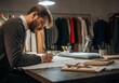 © Konstiantyn Zap - Young caucasian male designer sketching in fashion studio environment