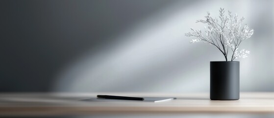 Sticker - a black vase with a white flower in it sits on a table
