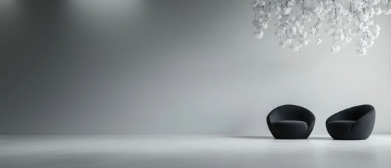 Canvas Print - a room with two black chairs and a white wall