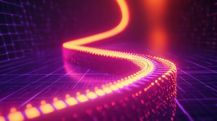 Leinwandbilder - Abstract glowing orange and purple line forming an S-shape against a dark grid background.