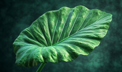 Large green leafy vegetable with a stem. The leaf is full and has a nice texture