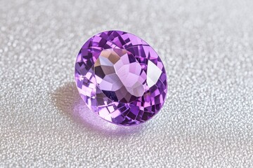 Sticker - Stunning purple amethyst gemstone in oval cut showcasing brilliance against a textured silver background