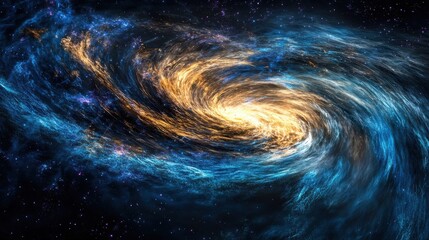 Wall Mural - A mesmerizing spiral galaxy with vibrant blue and gold swirls illuminating the cosmic expanse.