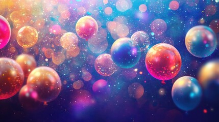 Poster - Festive balloons and colorful confetti create a vibrant atmosphere for joyful celebrations in vibrant lighting. Generative AI