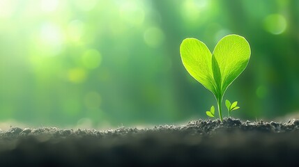 Canvas Print - A small green plant growing out of the ground in the shape of a heart