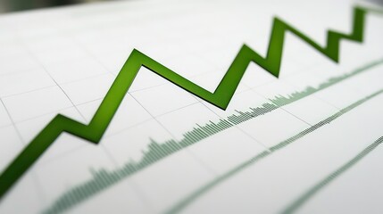 Fototapete - Green upward trending arrow on financial graph.