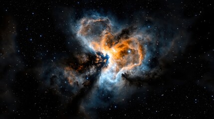 Wall Mural - a starry sky with a bright orange cloud in the middle