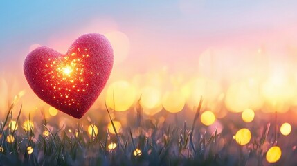 Canvas Print - A red heart in the middle of a field of grass