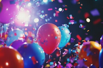 Poster - Colorful balloons and confetti create a vibrant atmosphere for festive celebrations at a lively party event. Generative AI