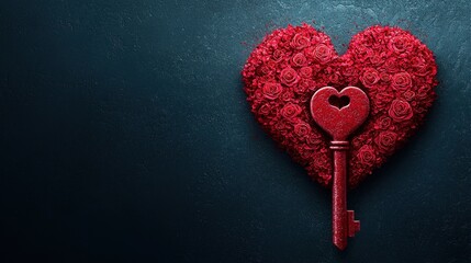 Canvas Print - A heart shaped red heart with a key in the middle of it