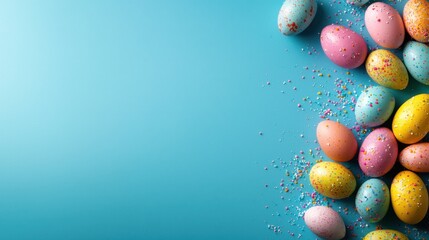 Wall Mural - colorful easter eggs on a blue background