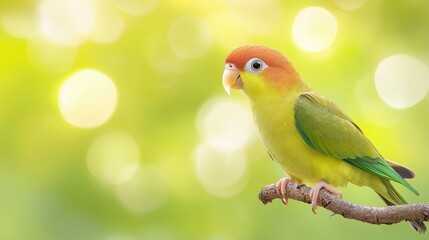 Poster - A green and orange bird sitting on a branch