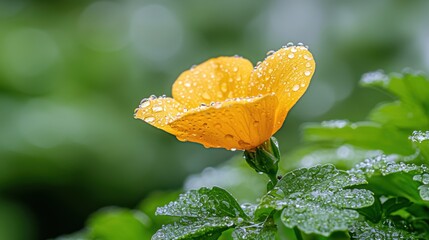 Wall Mural - A yellow flower with water droplets on it