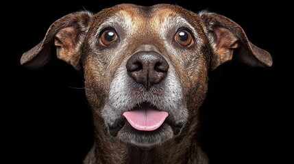 Wall Mural - A brown dog with its tongue out looking at the camera