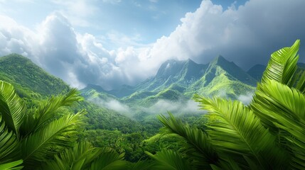 Canvas Print - A view of a lush green forest with mountains in the background