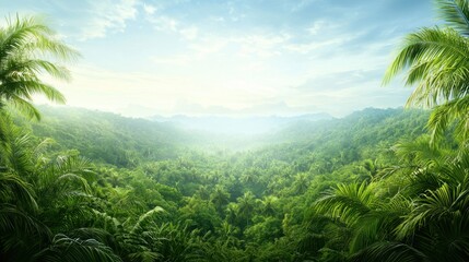 Canvas Print - A view of a lush green forest with palm trees