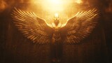Golden Winged Pharaoh Depicted on Ancient Wall