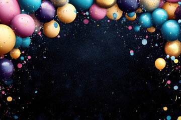 Poster - Colorful festive background with balloons and confetti ideal for celebrations and parties. Generative AI