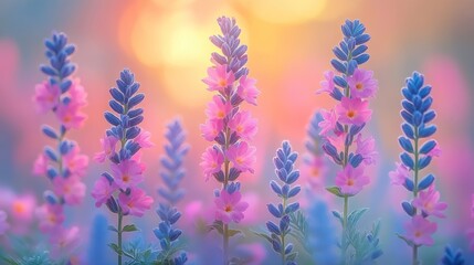 Sticker - Pastel pink and blue wildflowers at sunset.