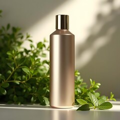 Wall Mural - Sophisticated Elegance Glowing Haircare Bottle Amidst Lush Herbs