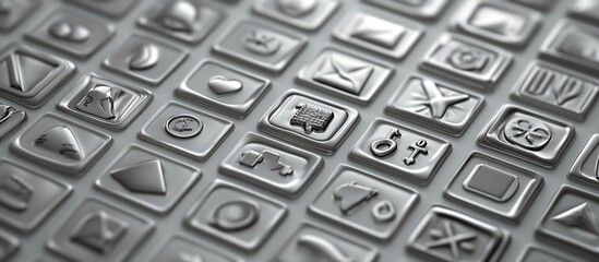 Close-up of metallic application icons on a digital interface.
