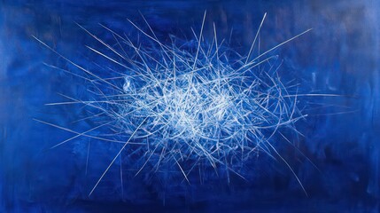 Leinwandbilder - Abstract blue background with white spiky elements resembling underwater plants or crystals.