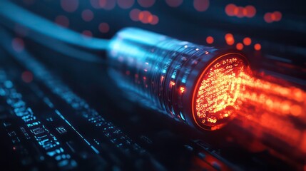 Aufkleber - Futuristic data cable glowing with binary code, transmitting information.