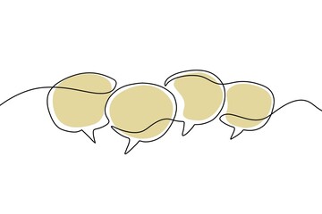 Speech bubble continuous one line drawing, Empty speech minimalist linear illustration made of single line.