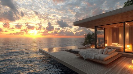 Poster - Oceanfront home at sunset.