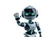 © Iuliia - Greeting child robot waves his hand, hello technology of future. Friendly character android. Robot communication and help. Isolated robot cut on white background