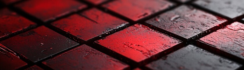 Fototapete - Red and black metallic square tiles creating modern pattern